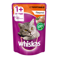 WHISKAS паштет для кошек старше года с телятиной 85 г