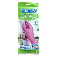 ЧИСТЮЛЯ Перчатки латексные с напылением хлопка L