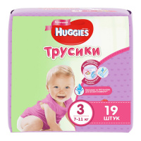 HUGGIES трусики-подгузники для девочек 3 (7-11кг) 19 шт