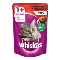 WHISKAS влажный корм для взрослых кошек рагу с говядиной и ягненком 85 г