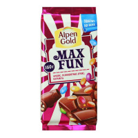 ALPEN GOLD шоколад молочный Max Fun арахис, разноцветное драже, карамель 160 г
