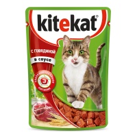 KITEKAT влажный корм для кошек с говядиной в соусе 85 г