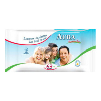 AURA влажные салфетки освежающие для всей семьи 63 шт