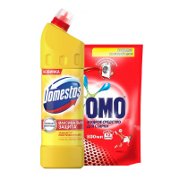 DOMESTOS чистящее средство для сантехники Лимонная Свежесть 1л + OMO Жидкое Средство для стирки 800 мл
