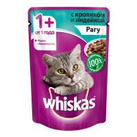 WHISKAS влажный корм для взрослых кошек рагу с кроликом и индейкой 85 г