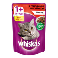 WHISKAS влажный корм для взрослых кошек желе с говядиной и ягненком 85 г
