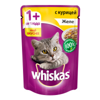 WHISKAS влажный корм для взрослых кошек желе с курицей 85 г