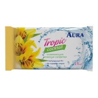 AURA влажные салфетки Tropic Cocktail освежающие 15 шт