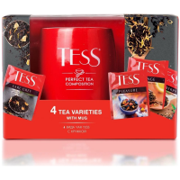 TESS Подарочный набор чая в пакетиках Tess, 4 вида по 25 шт + кружка