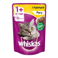 WHISKAS влажный корм для взрослых кошек рагу с курицей 85 г