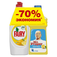 FAIRY Средство для мытья посуды Сочный Лимон 650 мл+ MR PROPER Моющая жидкость для полов и стен Лимон 500 мл
