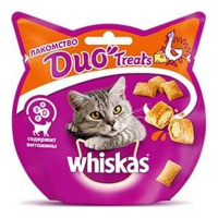 WHISKAS лакомство для кошек Duo Treats c индейкой и сыром 40 г